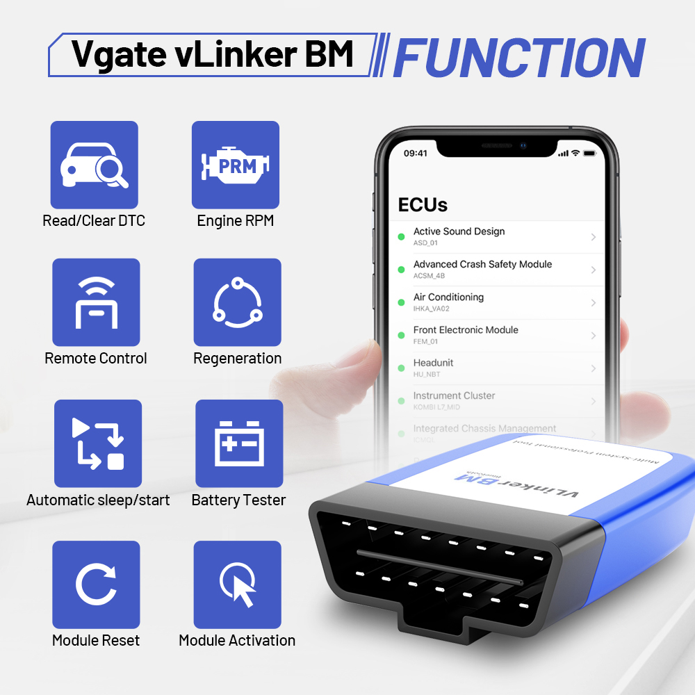 Vgate OBD2 Bluetooth Scanner vLinker BM Bimmercode Diagnostic Tool for BMW/Mini,  Work with Android and Windows Unlock Car Hidden Features in BimmerCode, OBD  II Diagnostic Tool 