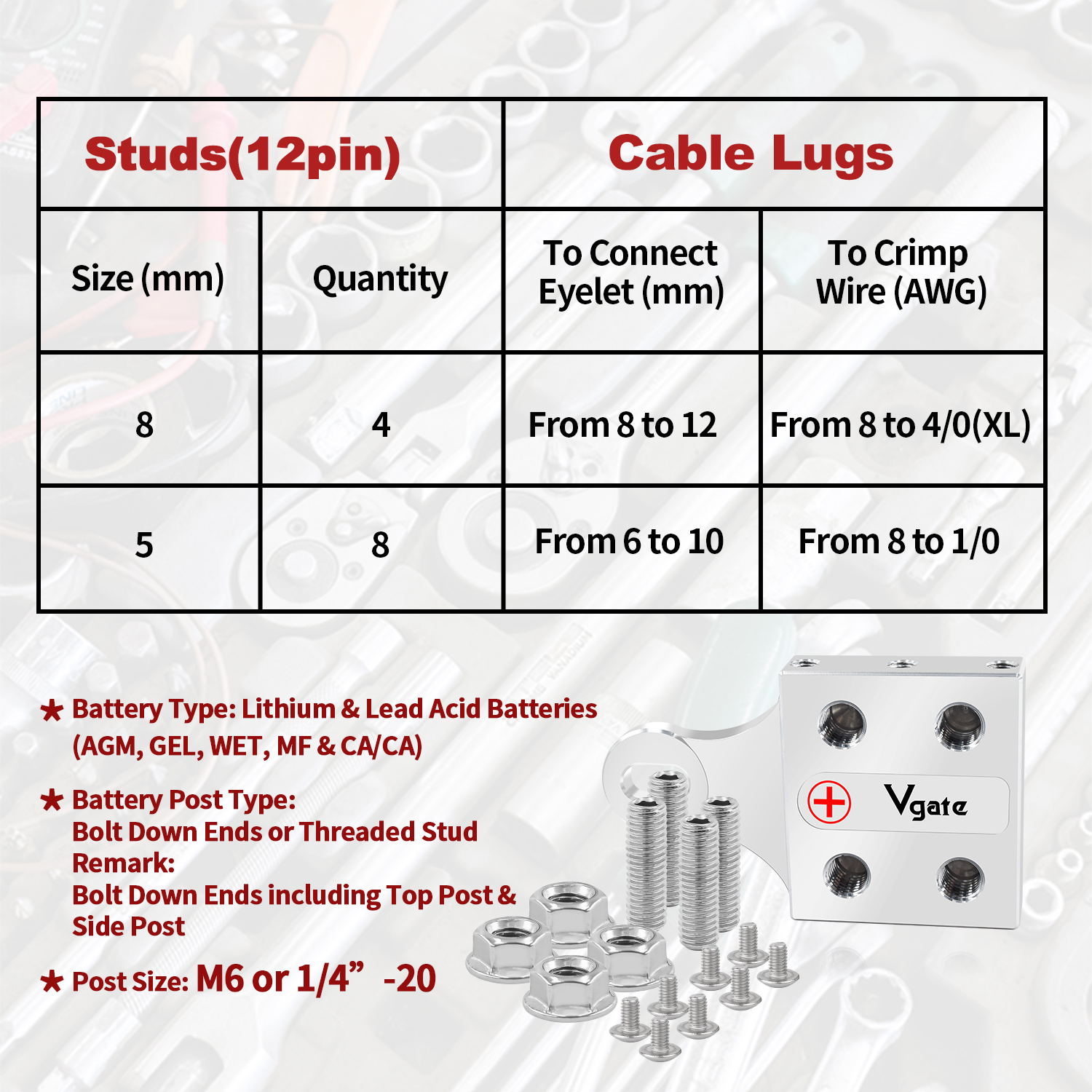 Battery Terminals--OF12 ( M6 & 1/4"-20 )